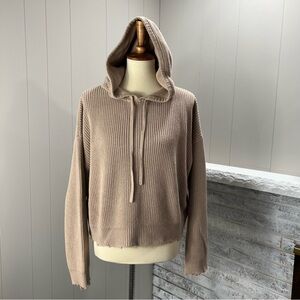 RtA Marvin Tan Hoodie Rib-Knit Distressed Trim Boxy Oversized Cropped Sweater S